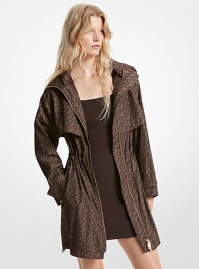 Michael Kors Empire Signature Logo Print Woven Anorak In Brown