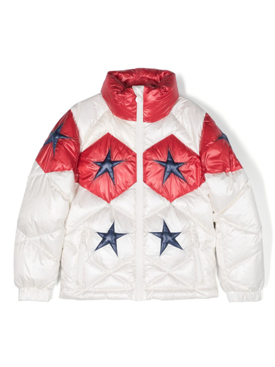 Perfect Moment Kids' White Quilted Star Puffer Jacket In Neutrals