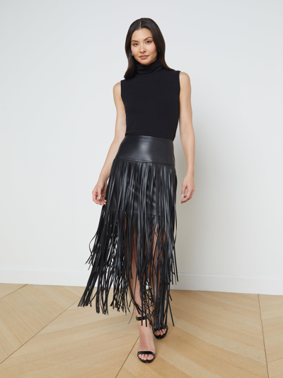 L Agence Karolina Faux Leather Fringe Skirt In Black
