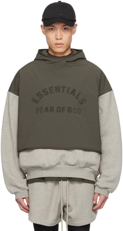 Essentials Gray Bonded Hoodie In Dark Heather Oatmeal