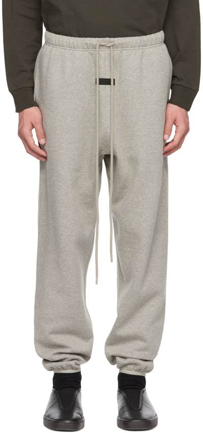 Essentials Gray Drawstring Sweatpants In Dark Heather Oatmeal