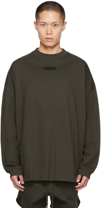 Essentials Gray Crewneck Long Sleeve T-shirt In Ink