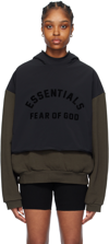 Essentials Gray & Black Bonded Hoodie In Ink/ Jet Black