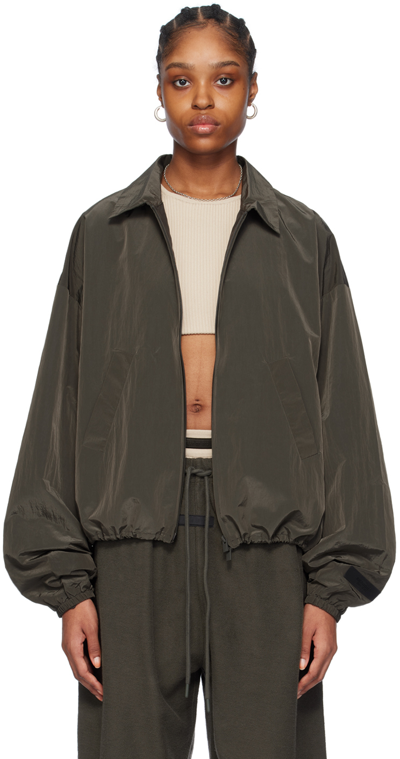 Essentials Grey Shell Bomber Jacket In Ink