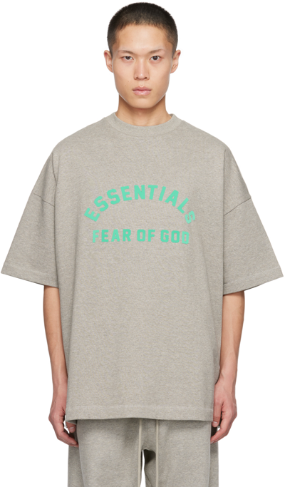 Essentials Fear Of God  Mens Dark Heather Oatmeal  Brand-embossed Cotton-jersey T-shirt In Grey