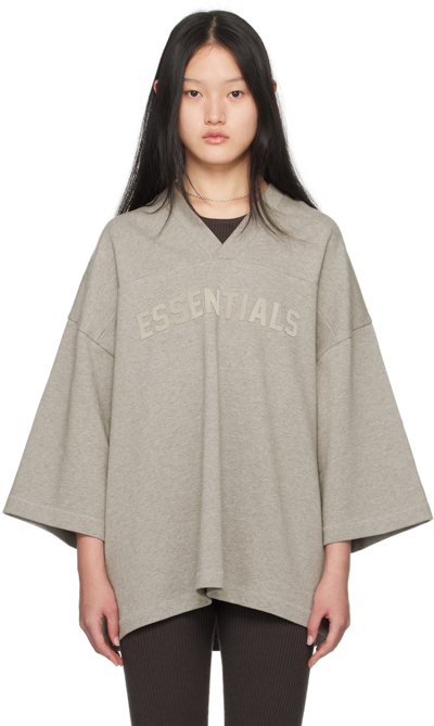 Essentials Gray Football T-shirt In Dark Heather Oatmeal