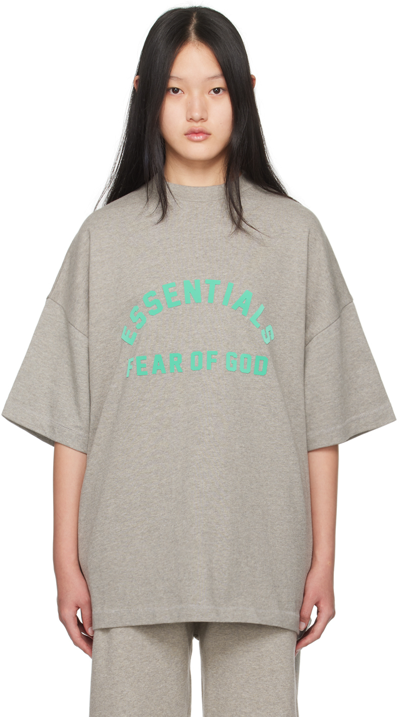 Essentials Gray Crewneck T-shirt In Dark Heather Oatmeal