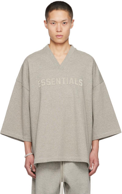 Essentials Gray Football T-shirt In Dark Heather Oatmeal