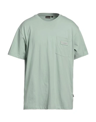 Napapijri Man T-shirt Sage Green Size Xl Cotton, Elastane In Sage Green