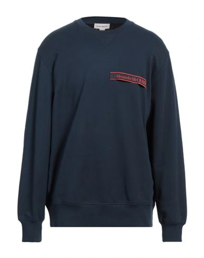 Alexander Mcqueen Man Sweatshirt Midnight Blue Size L Cotton, Elastane