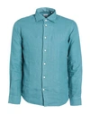 Drumohr Man Shirt Turquoise Size S Linen In Blue