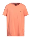 Tommy Hilfiger Man T-shirt Coral Size Xxxl Organic Cotton, Elastane In Red