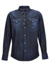 Dsquared2 Blue Shirt With Pointed Collar And Elbow Patches In Denim Man In Blue