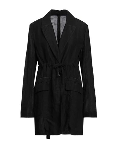 Masnada Woman Overcoat & Trench Coat Black Size 4 Cotton, Linen, Polyamide
