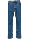 Palm Angels Monogram-embossed Straight-leg Jeans In Light Blue Black