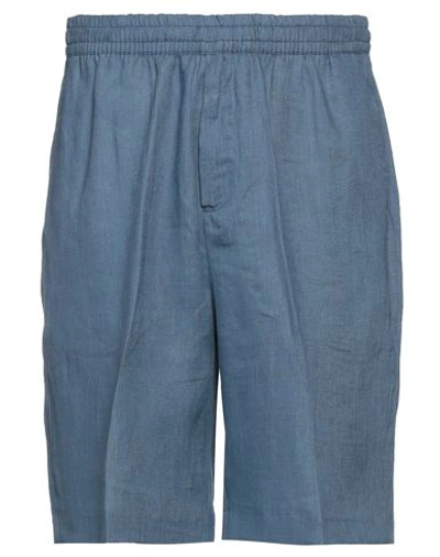Liu •jo Man Man Shorts & Bermuda Shorts Slate Blue Size 26 Linen In Blue