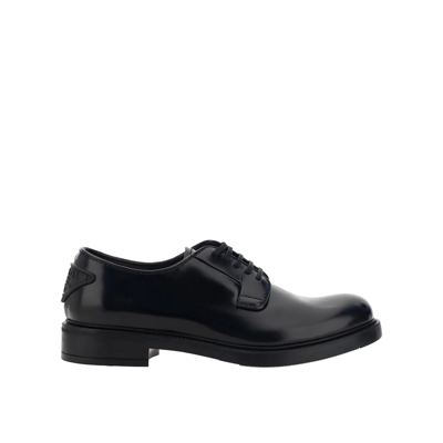 Prada Lace Up Leather Derbies In Nero