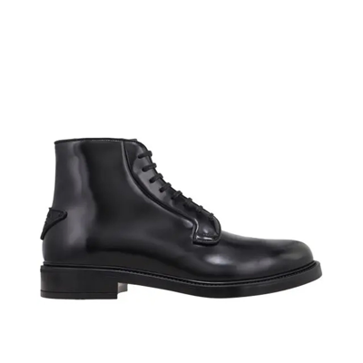 Prada Leather Lace-up Boots In Black