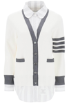 Thom Browne Layered Striped Oxford Cotton And Knitted Cardigan In White