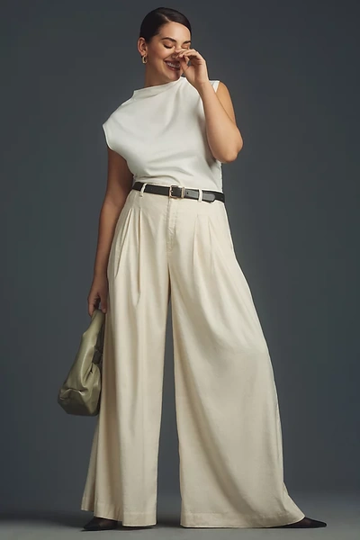 Maeve The Avery Pleated Wide-leg Trousers By : Linen Edition Pants In White