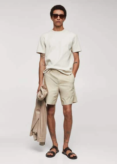Mango Man Slim Fit Cotton Bermuda Shorts Sand