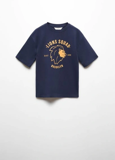 Mango Kids' Printed Cotton-blend T-shirt Dark Navy