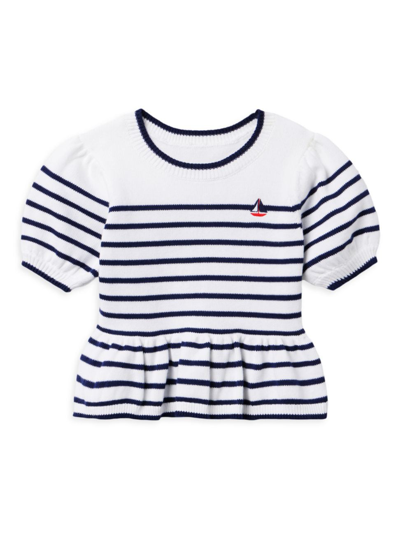 Janie And Jack Kids' Little Girl's & Girl's Striped Peplum Sweater Top In White