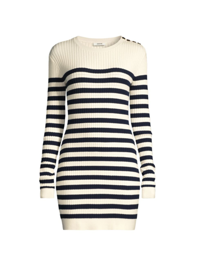 Jason Wu Striped Ribbed Knit Wool Mini Dress In Chalk Navy