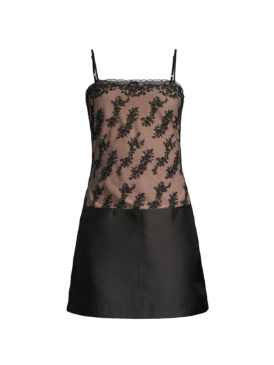 Jason Wu Square-neck Floral-embroidered Mini Dress In Black