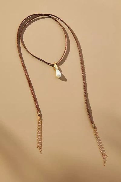 By Anthropologie Pearl Pendant Wrap Necklace In Brown