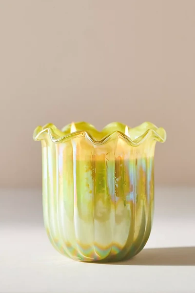 Anthropologie Ruffle Floral Jasmine Vetiver Glass Candle In Multi