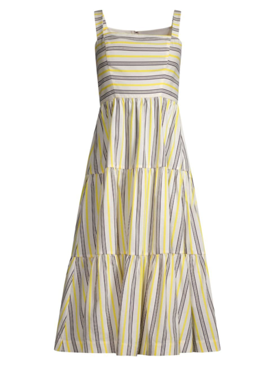 Jason Wu Tiered Striped Square-neck Midi Dress In Neutral