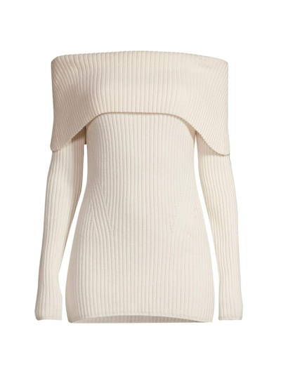Jason Wu Off-shoulder Ribbed Wool Cashmere Sweater In Cream