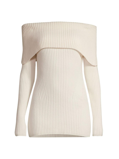 Jason Wu Off-shoulder Ribbed Wool Cashmere Jumper In Cream