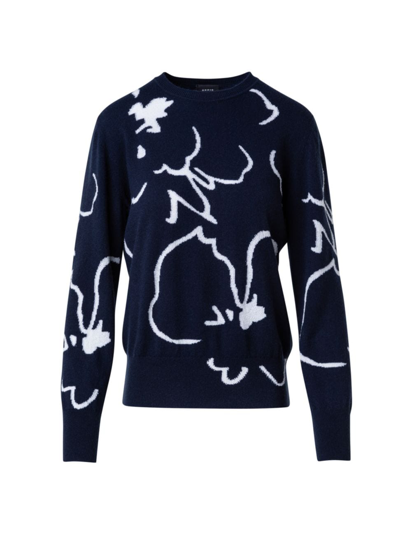 Akris Sketched Abraham Flower Intarsia Cashmere Sweater In Navy-cream