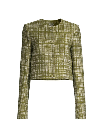 Jason Wu Tweed Cropped Jacket In Moss Multi