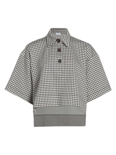 Rosetta Getty Gingham-check Cropped Polo Shirt In Blackivory