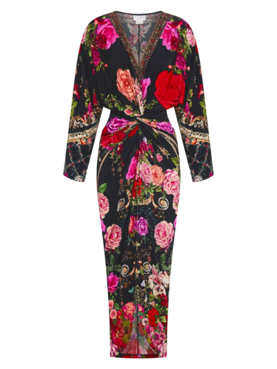 Camilla Long Floral Silk Split-front Twist Dress In Reservation For Love