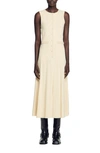 Sandro Naima Imitation Pearl Button Front Sleeveless Midi Dress In Beige