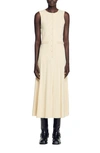 Sandro Naima Imitation Pearl Button Front Sleeveless Midi Dress In Naturels