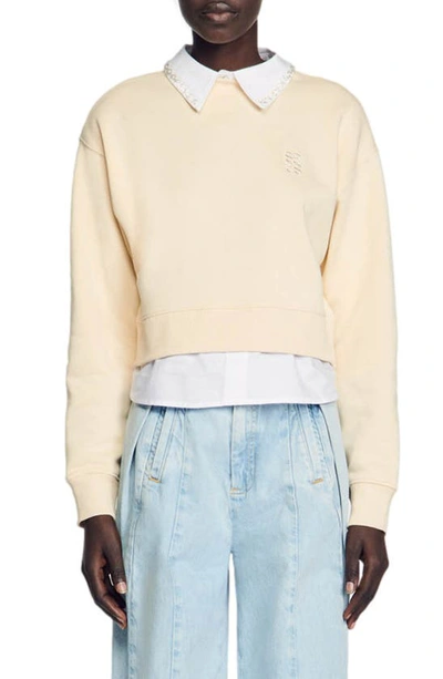 Sandro Layered Logo-embroidered Sweatshirt In Ecru