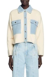 SANDRO DOLLY DENIM TRIM BUTTON-UP SWEATER