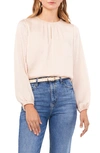 Vince Camuto Long Sleeve Satin Yoryu Top In Tapioca