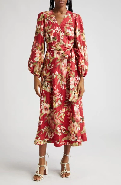 Zimmermann Lexi Floral Wrap Maxi Dress In Burgundy