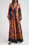 Zimmermann + Net Sustain Acadian Printed Organic Silk Maxi Dress In Navy Paisley
