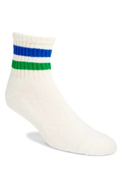 American Trench Retro Stripe Cotton Blend Quarter Crew Socks In Kelly/ Royal