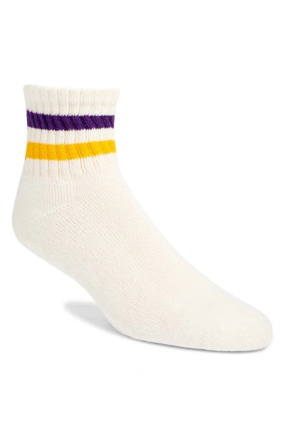 American Trench Retro Stripe Quarter Crew Socks In Purple/ Gold