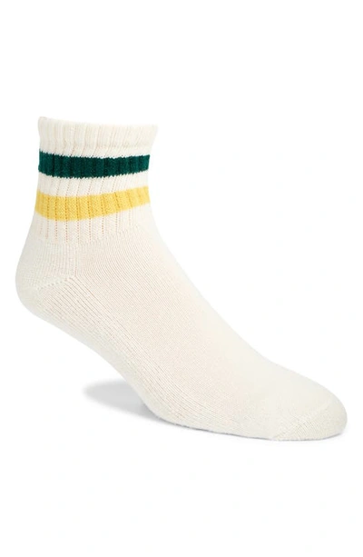 American Trench Retro Stripe Cotton Blend Quarter Crew Socks In Forest/ Amber