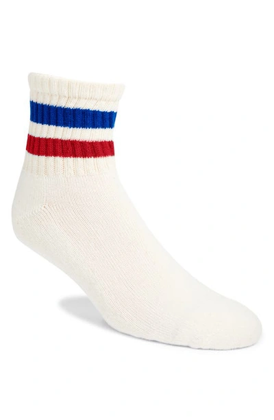 American Trench Retro Stripe Cotton Blend Quarter Socks In Royal/ Red