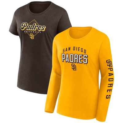 Fanatics Women's  Gold, Brown San Diego Padres T-shirt Combo Pack In Gold,brown